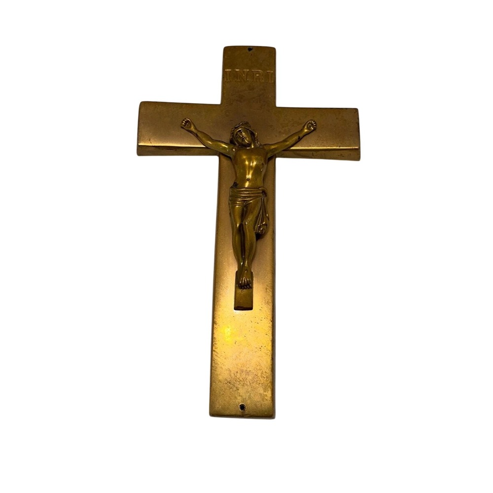 Vintage Brass Crucifix Wall Cross INRI Jesus Christ Religious Decor 10.5 Inch‎